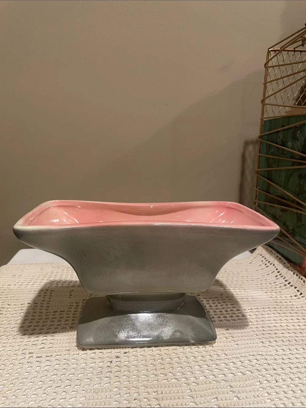 Pink and grey Decorative Ceramic Footed Vase- 50’s